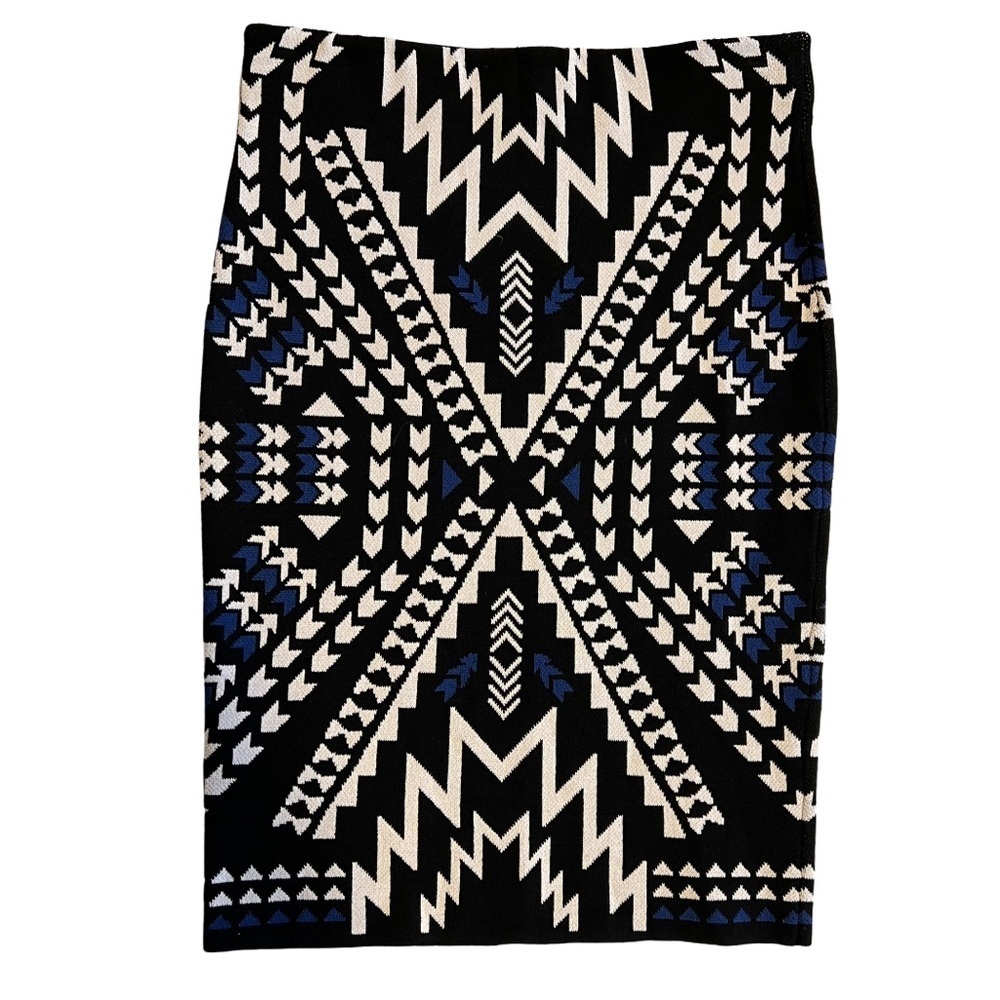 NWOT - Women's Divided H&M Tribal Print Pencil Skirt, Black/White/Blue, XS​​​​